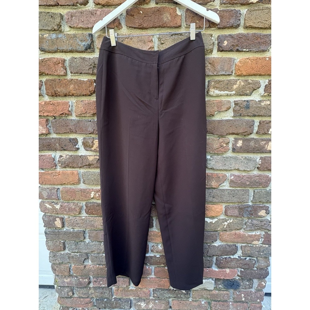 Kate Hill Pants Dress Brown size 10P Petite 100% polyester wide legs flat‎ front